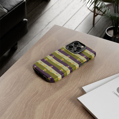 Floral Stripe Tough Phone Case — Olive & Plum Protective Cover