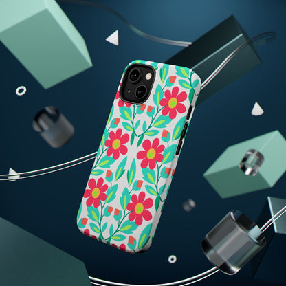 Floral Magnetic Impact-Resistant Phone Case — Pink & Teal Flower Pattern