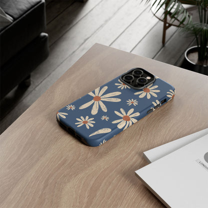 Daisy Pattern Tough Phone Case – Navy Floral Protective Cover