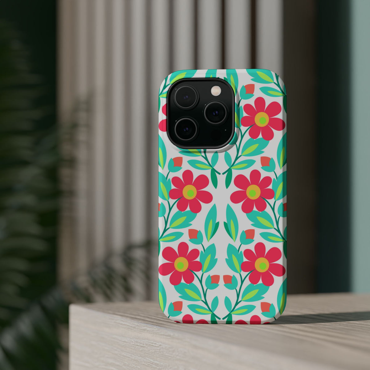 Floral Magnetic Impact-Resistant Phone Case — Pink & Teal Flower Pattern