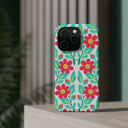Floral Magnetic Impact-Resistant Phone Case — Pink & Teal Flower Pattern
