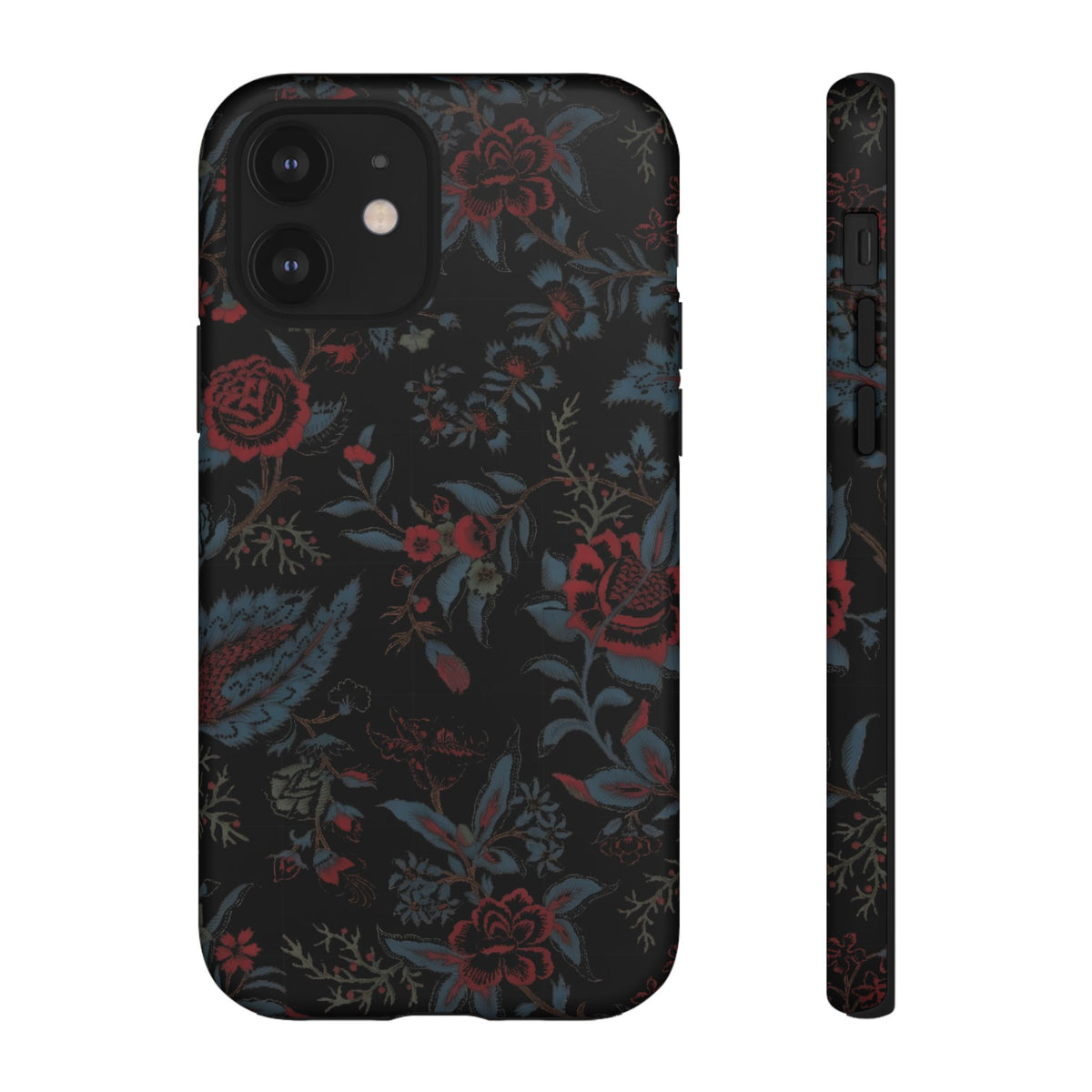 Floral Noir Tough Phone Case — Dark Rose Protective Cover