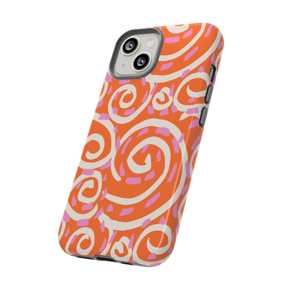 Spiral Swirl Tough Phone Case – Bright Orange & Pink Abstract Protection