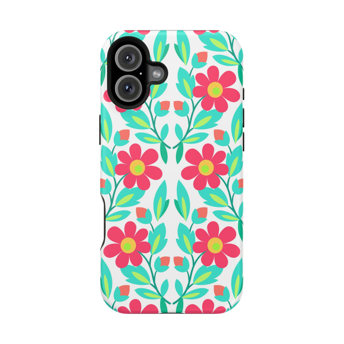 Floral Magnetic Impact-Resistant Phone Case — Pink & Teal Flower Pattern