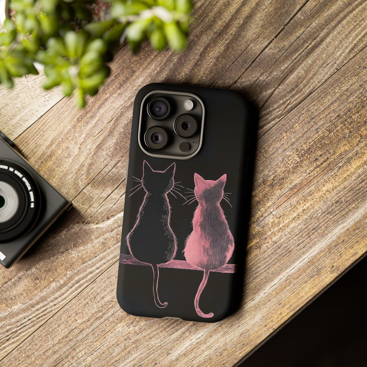 Cute Pink Cats Tough Phone Case – Protective iPhone Cover with Kittens Silhouette