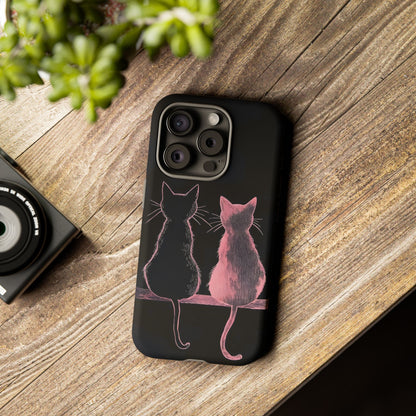 Cute Pink Cats Tough Phone Case – Protective iPhone Cover with Kittens Silhouette