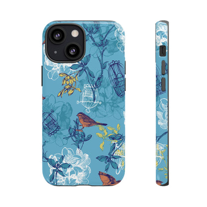 Floral Bird Tough Phone Case — Blue Birdcage Pattern