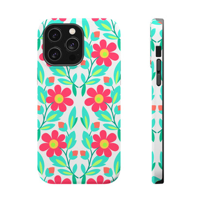 Floral Magnetic Impact-Resistant Phone Case — Pink & Teal Flower Pattern