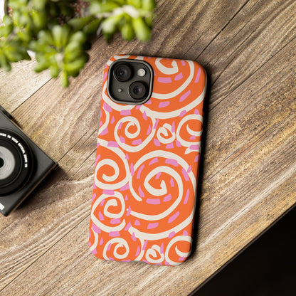 Spiral Swirl Tough Phone Case – Bright Orange & Pink Abstract Protection