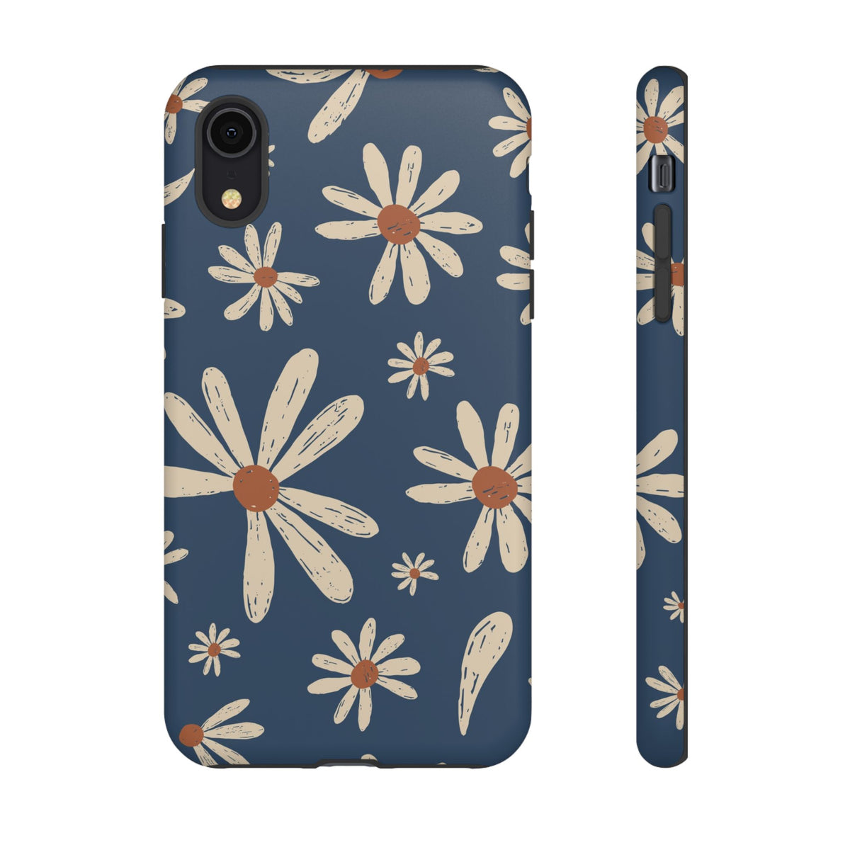 Daisy Pattern Tough Phone Case – Navy Floral Protective Cover