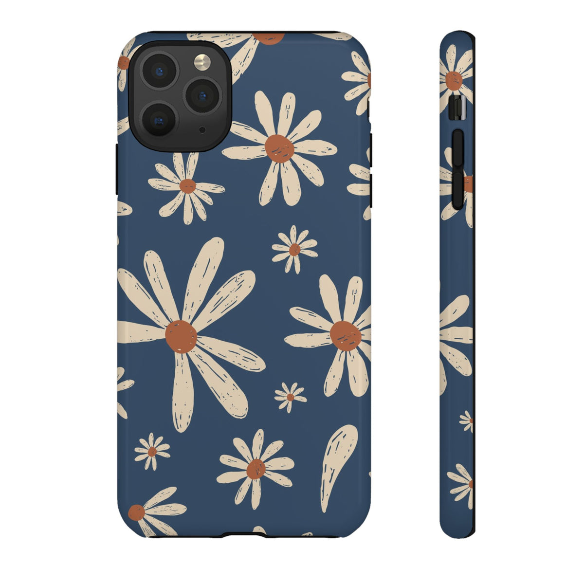 Daisy Pattern Tough Phone Case – Navy Floral Protective Cover