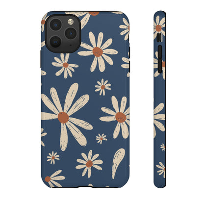 Daisy Pattern Tough Phone Case – Navy Floral Protective Cover