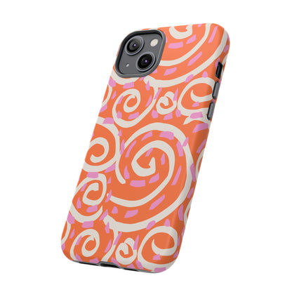 Spiral Swirl Tough Phone Case – Bright Orange & Pink Abstract Protection