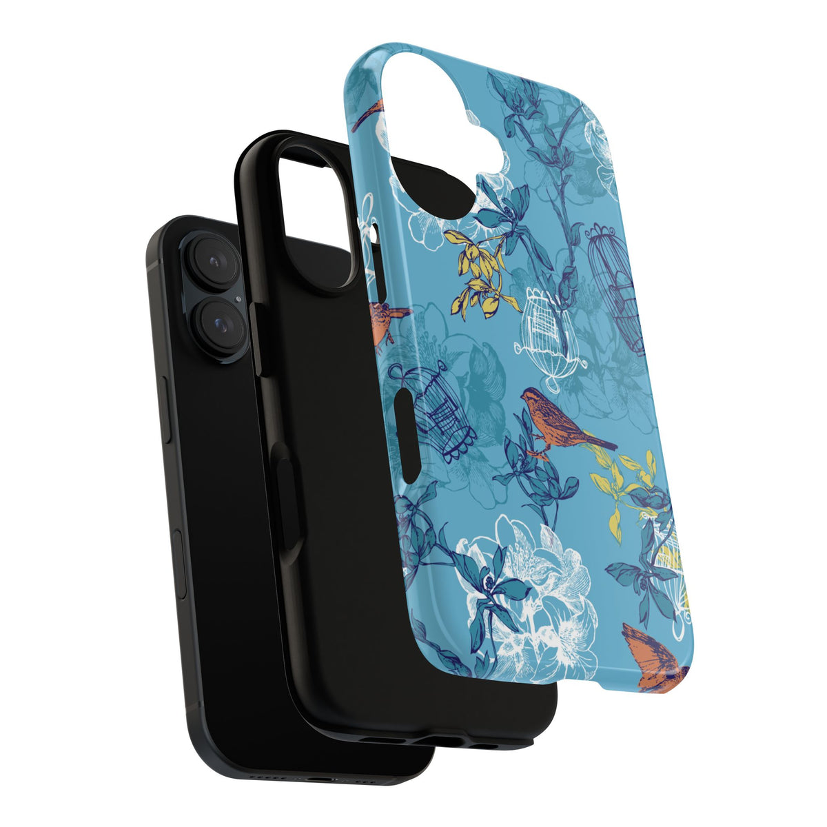Floral Bird Tough Phone Case — Blue Birdcage Pattern