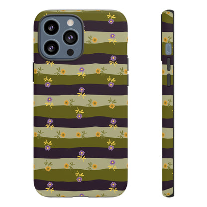 Floral Stripe Tough Phone Case — Olive & Plum Protective Cover