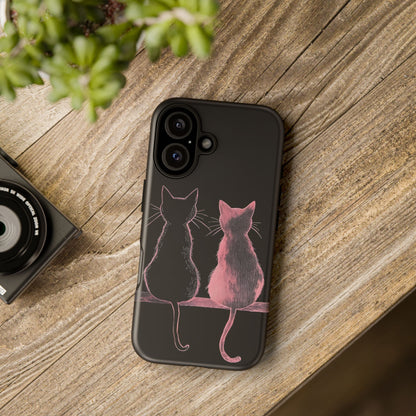 Cute Pink Cats Tough Phone Case – Protective iPhone Cover with Kittens Silhouette