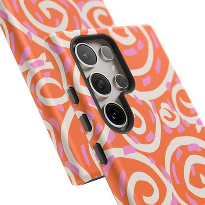 Spiral Swirl Tough Phone Case – Bright Orange & Pink Abstract Protection