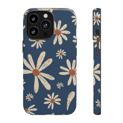 Daisy Pattern Tough Phone Case – Navy Floral Protective Cover