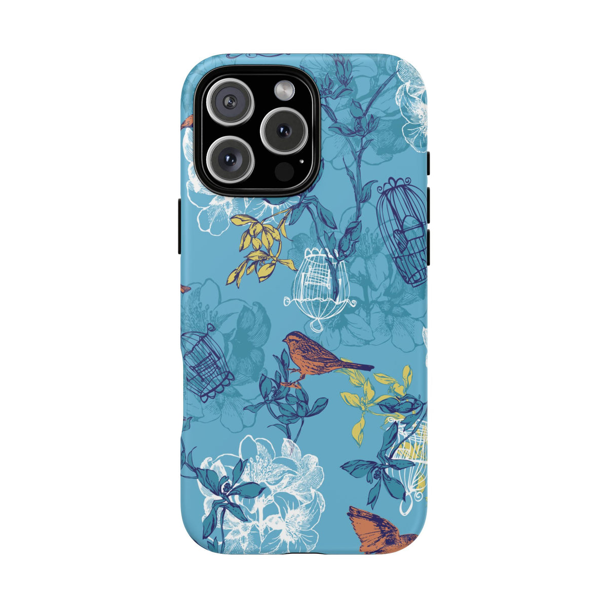 Floral Bird Tough Phone Case — Blue Birdcage Pattern