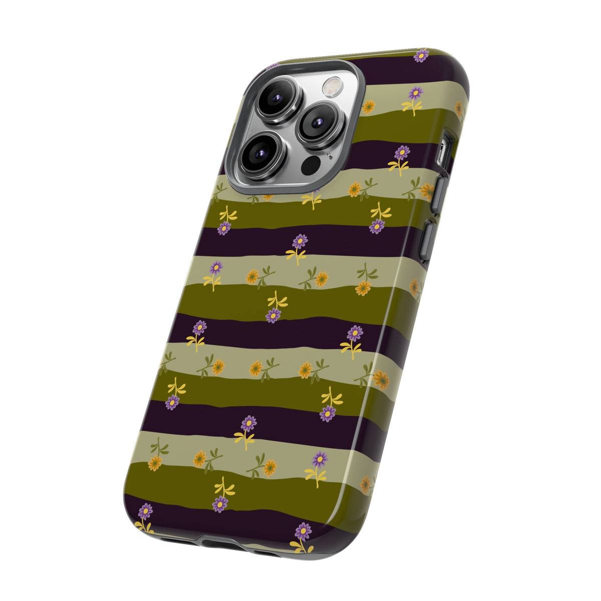 Floral Stripe Tough Phone Case — Olive & Plum Protective Cover