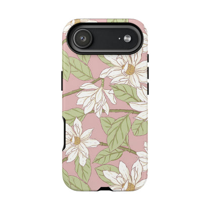 Floral Magnolia Tough Phone Case — Pink Botanical Protective Case