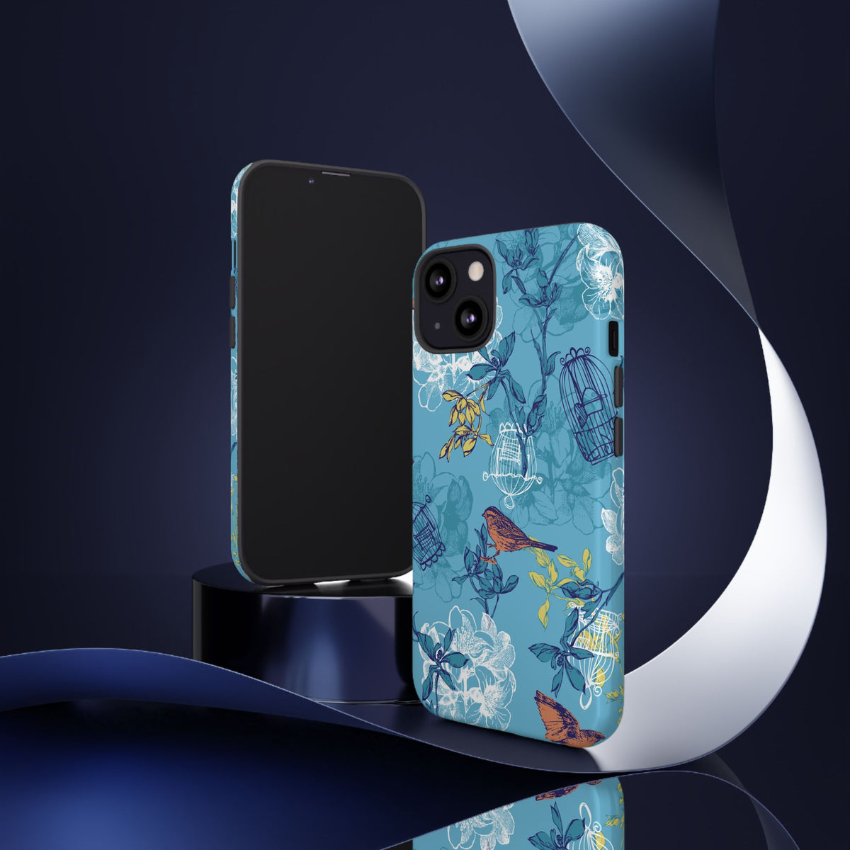 Floral Bird Tough Phone Case — Blue Birdcage Pattern