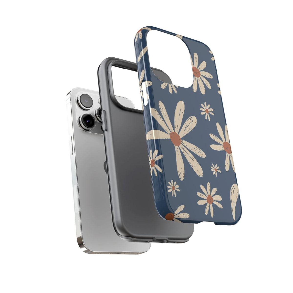 Daisy Pattern Tough Phone Case – Navy Floral Protective Cover
