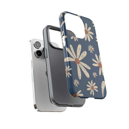 Daisy Pattern Tough Phone Case – Navy Floral Protective Cover
