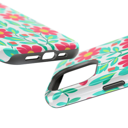 Floral Magnetic Impact-Resistant Phone Case — Pink & Teal Flower Pattern