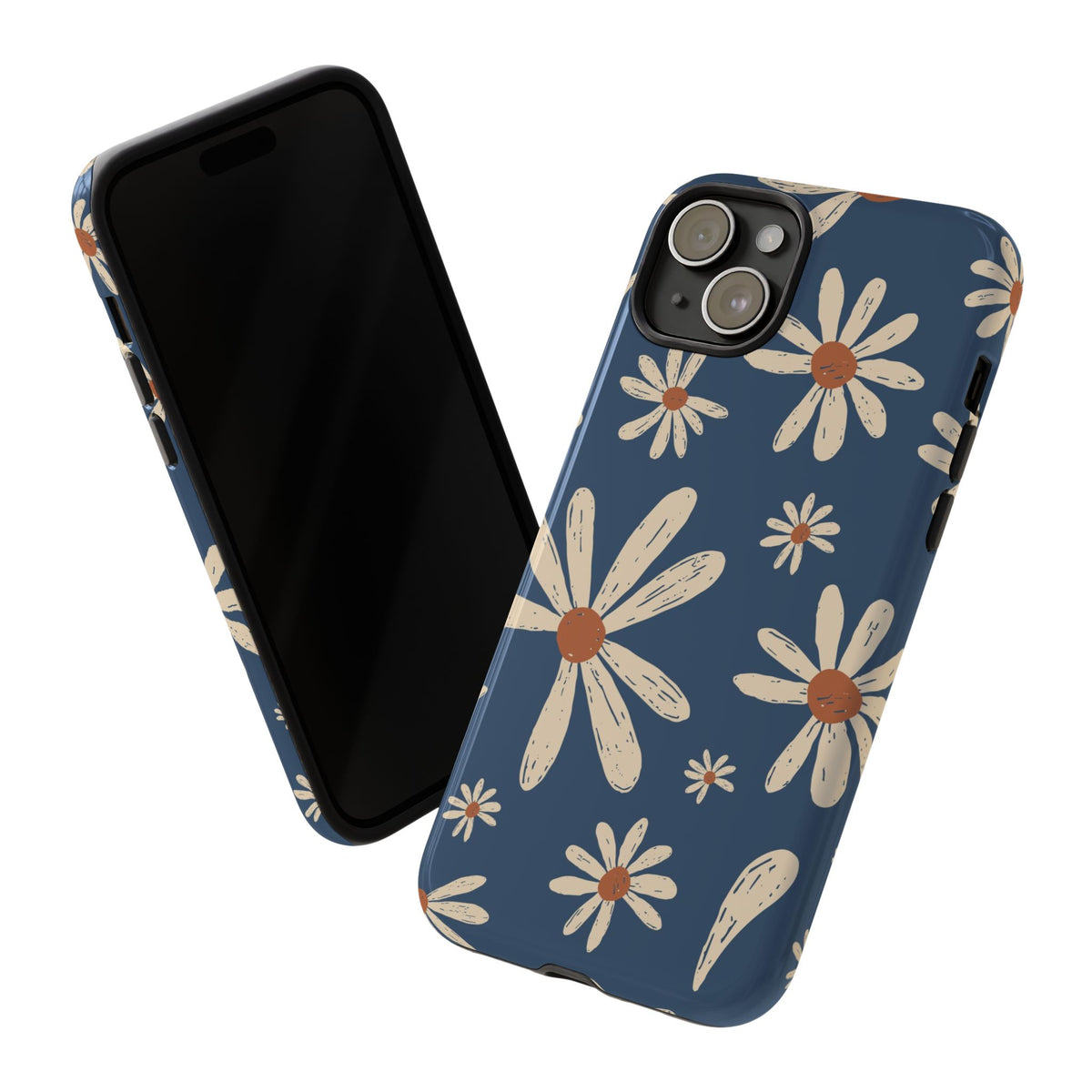 Daisy Pattern Tough Phone Case – Navy Floral Protective Cover