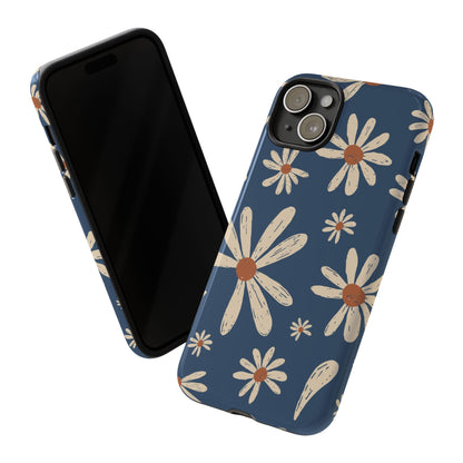 Daisy Pattern Tough Phone Case – Navy Floral Protective Cover