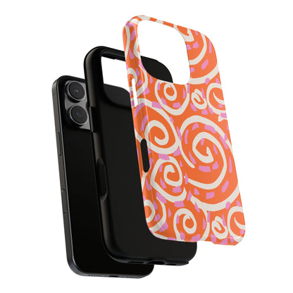 Spiral Swirl Tough Phone Case – Bright Orange & Pink Abstract Protection