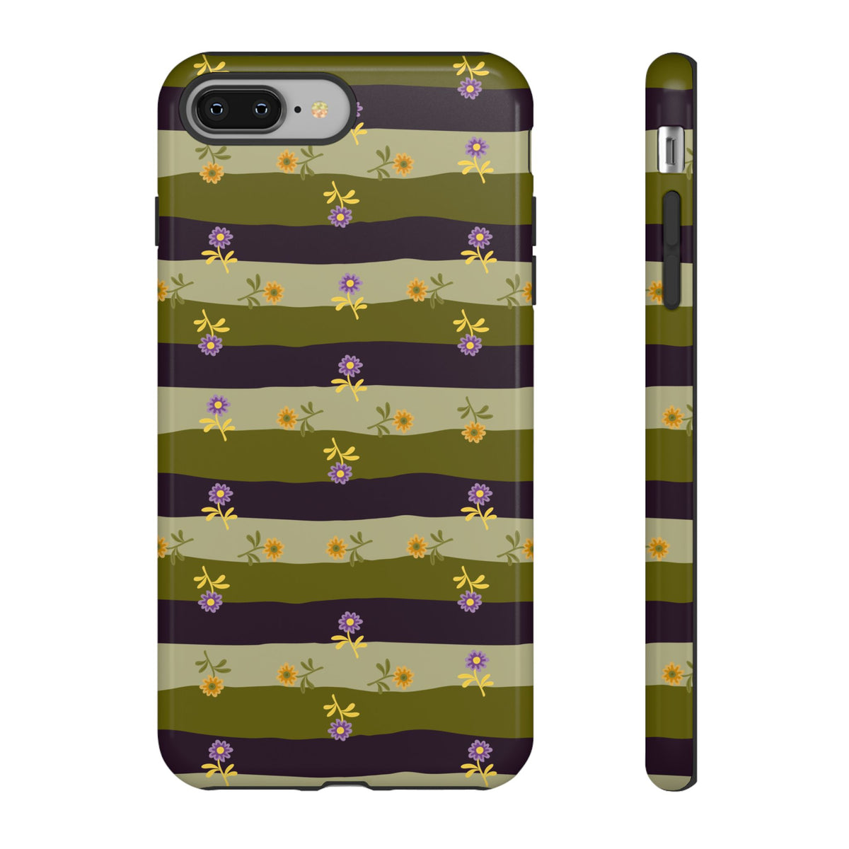 Floral Stripe Tough Phone Case — Olive & Plum Protective Cover