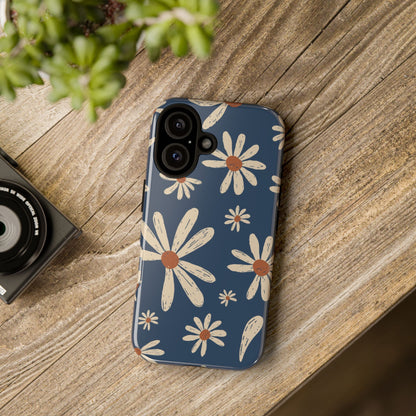 Daisy Pattern Tough Phone Case – Navy Floral Protective Cover