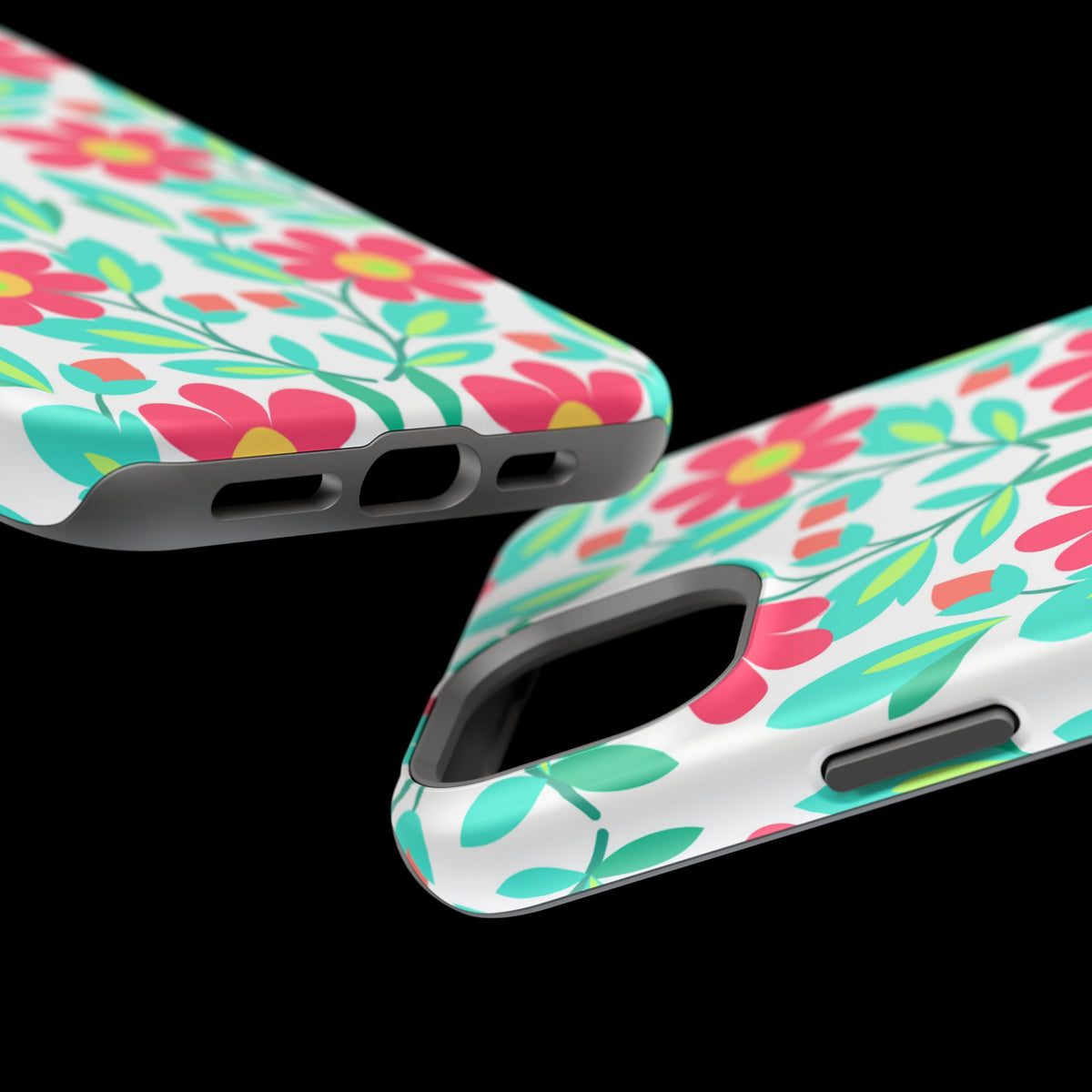 Floral Magnetic Impact-Resistant Phone Case — Pink & Teal Flower Pattern