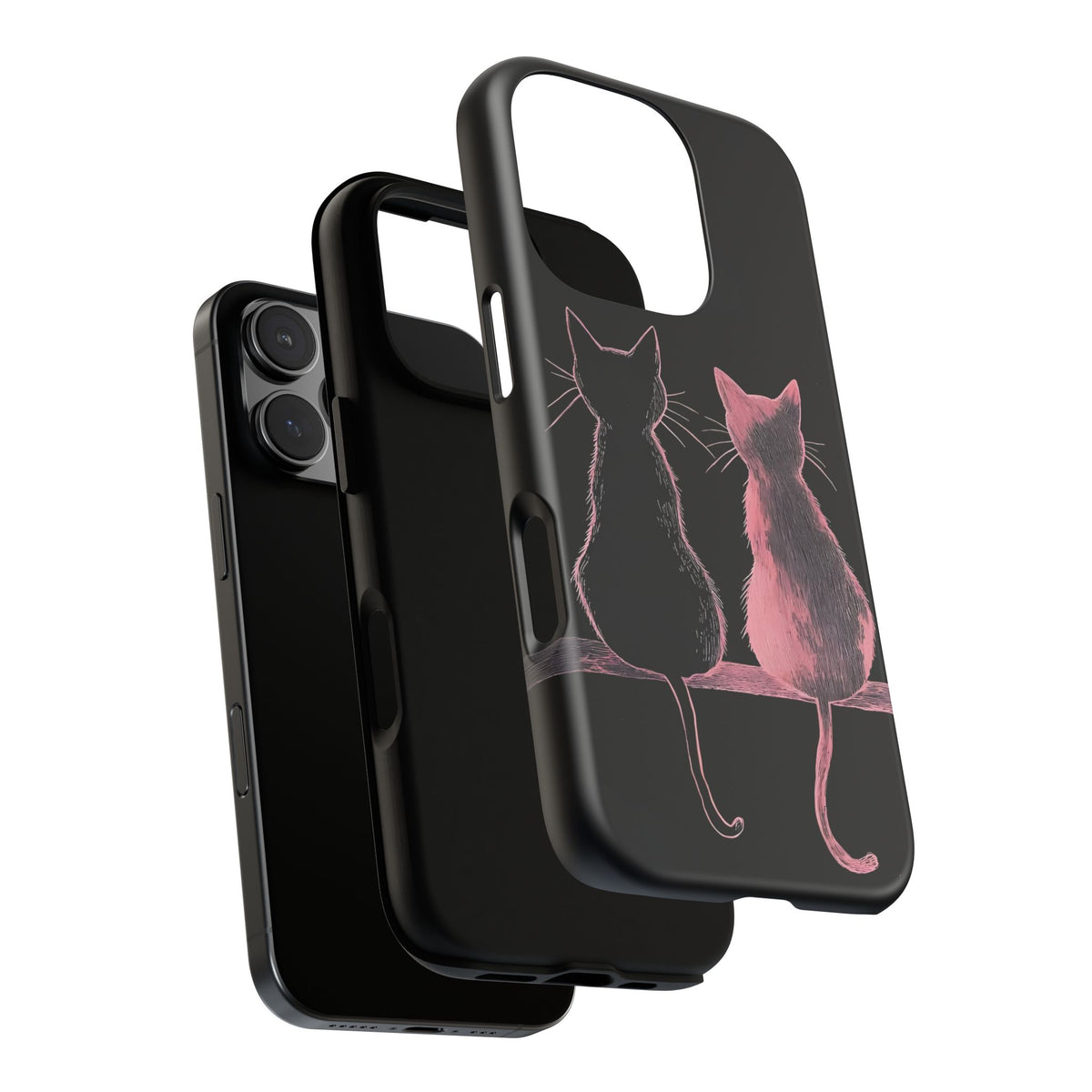 Cute Pink Cats Tough Phone Case – Protective iPhone Cover with Kittens Silhouette