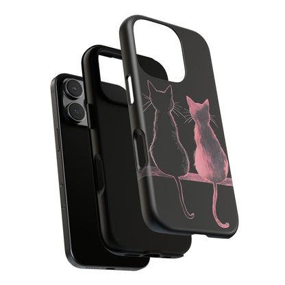 Cute Pink Cats Tough Phone Case – Protective iPhone Cover with Kittens Silhouette