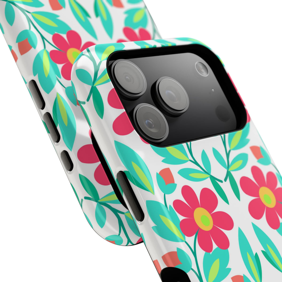 Floral Magnetic Impact-Resistant Phone Case — Pink & Teal Flower Pattern