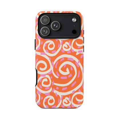 Spiral Swirl Tough Phone Case – Bright Orange & Pink Abstract Protection