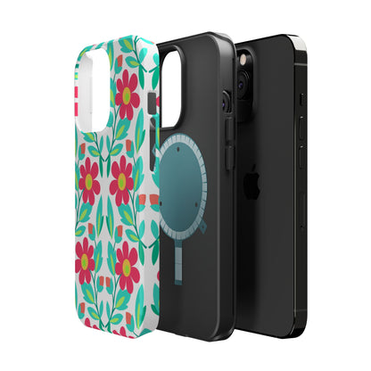 Floral Magnetic Impact-Resistant Phone Case — Pink & Teal Flower Pattern
