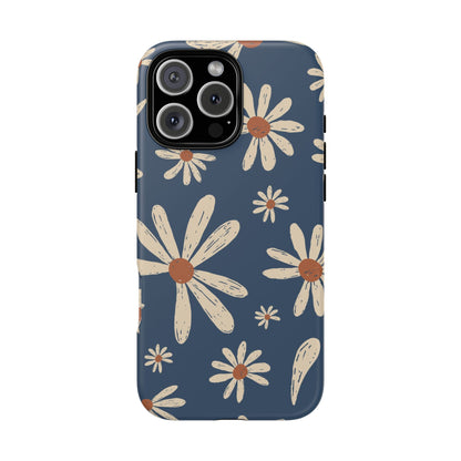 Daisy Pattern Tough Phone Case – Navy Floral Protective Cover