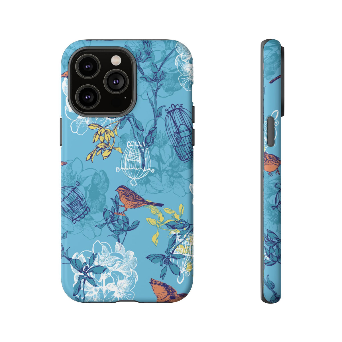 Floral Bird Tough Phone Case — Blue Birdcage Pattern