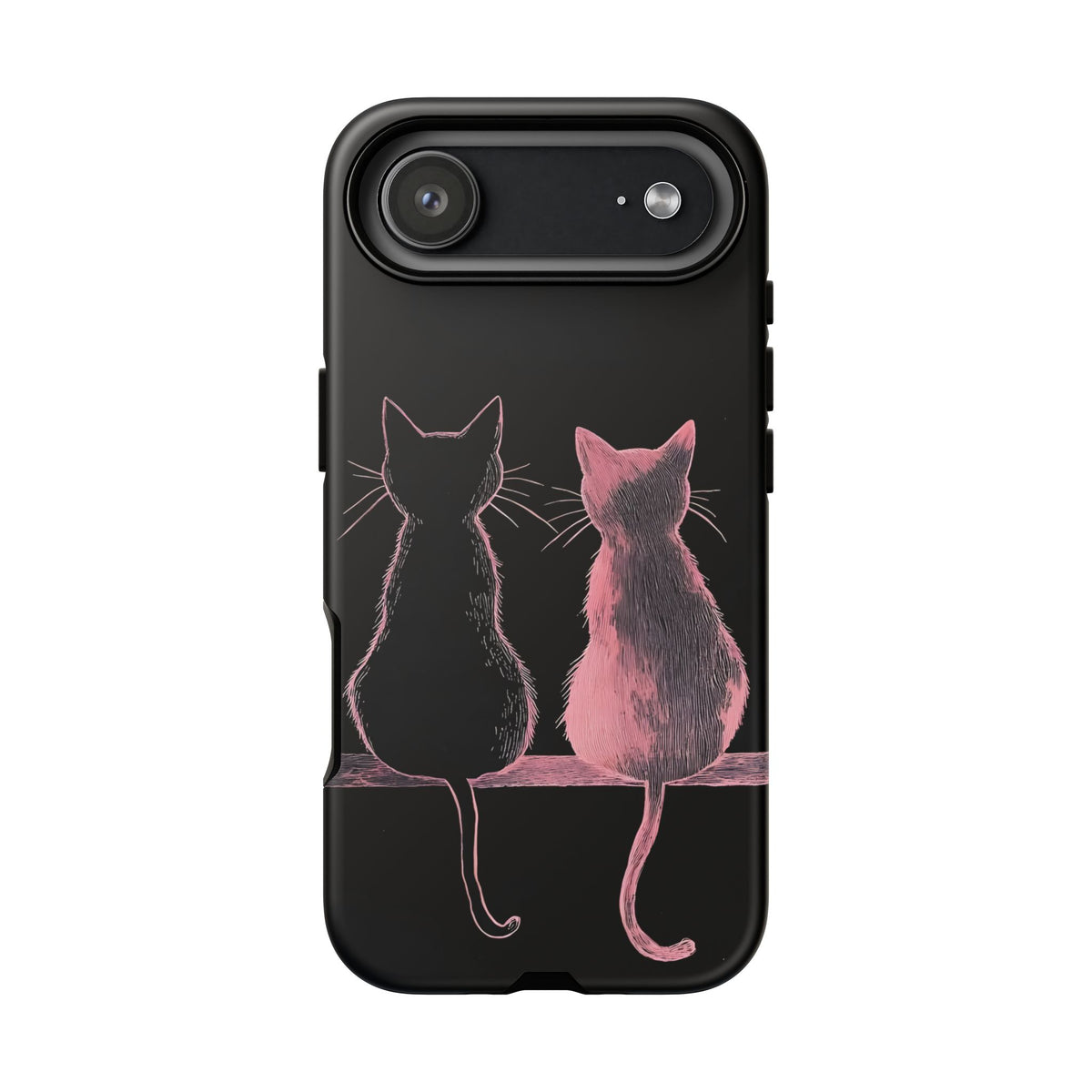Cute Pink Cats Tough Phone Case – Protective iPhone Cover with Kittens Silhouette