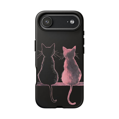 Cute Pink Cats Tough Phone Case – Protective iPhone Cover with Kittens Silhouette