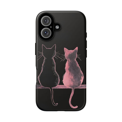 Cute Pink Cats Tough Phone Case – Protective iPhone Cover with Kittens Silhouette