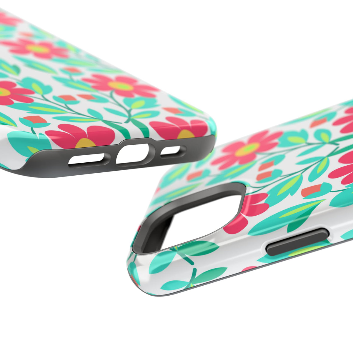Floral Magnetic Impact-Resistant Phone Case — Pink & Teal Flower Pattern
