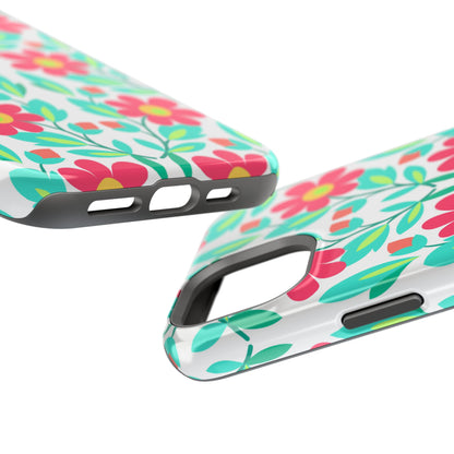 Floral Magnetic Impact-Resistant Phone Case — Pink & Teal Flower Pattern