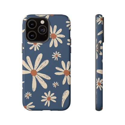 Daisy Pattern Tough Phone Case – Navy Floral Protective Cover