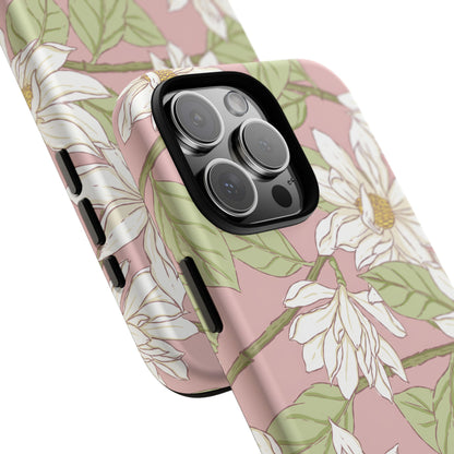 Floral Magnolia Tough Phone Case — Pink Botanical Protective Case