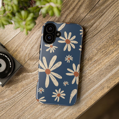 Daisy Pattern Tough Phone Case – Navy Floral Protective Cover
